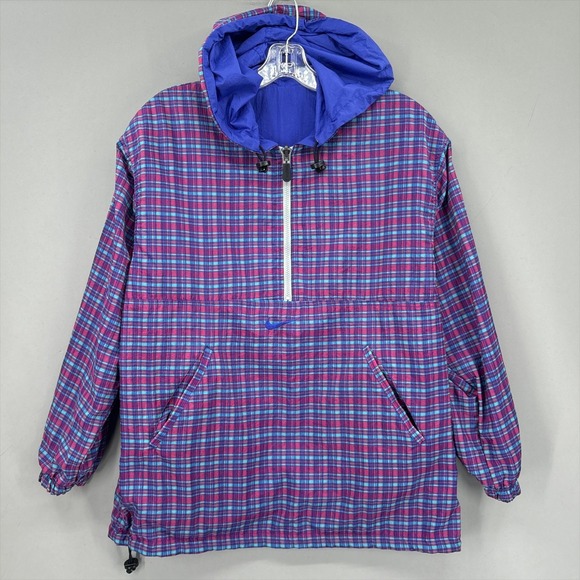 Nike Other - Vintage Nike Jacket Mens Medium Plaid Reversible 1/2 Zip Hooded Windbreaker 90s